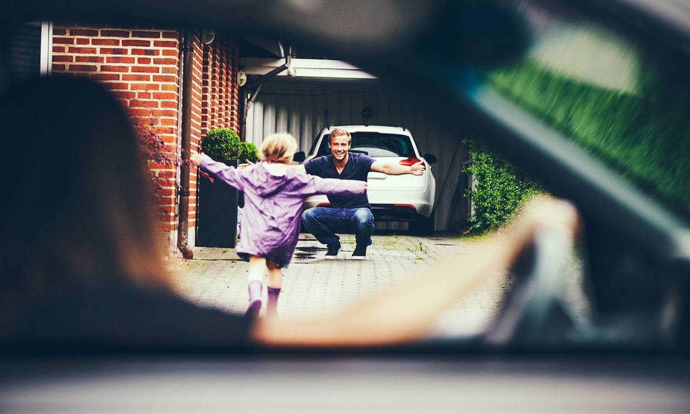 Little girl running to see Dad