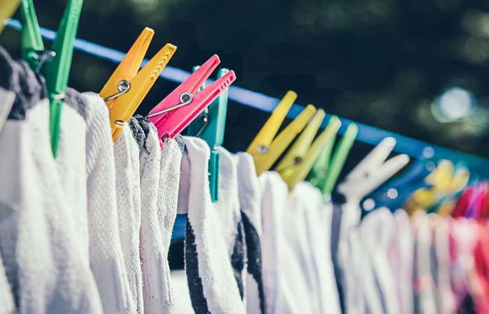 socks hanging on a clothes line