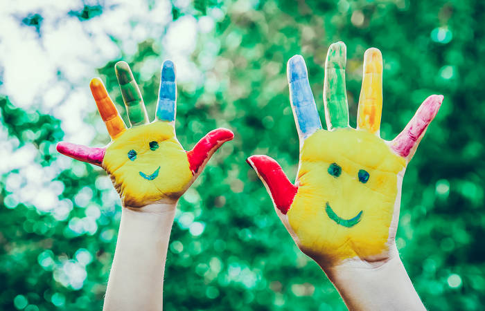 Children hands in colors